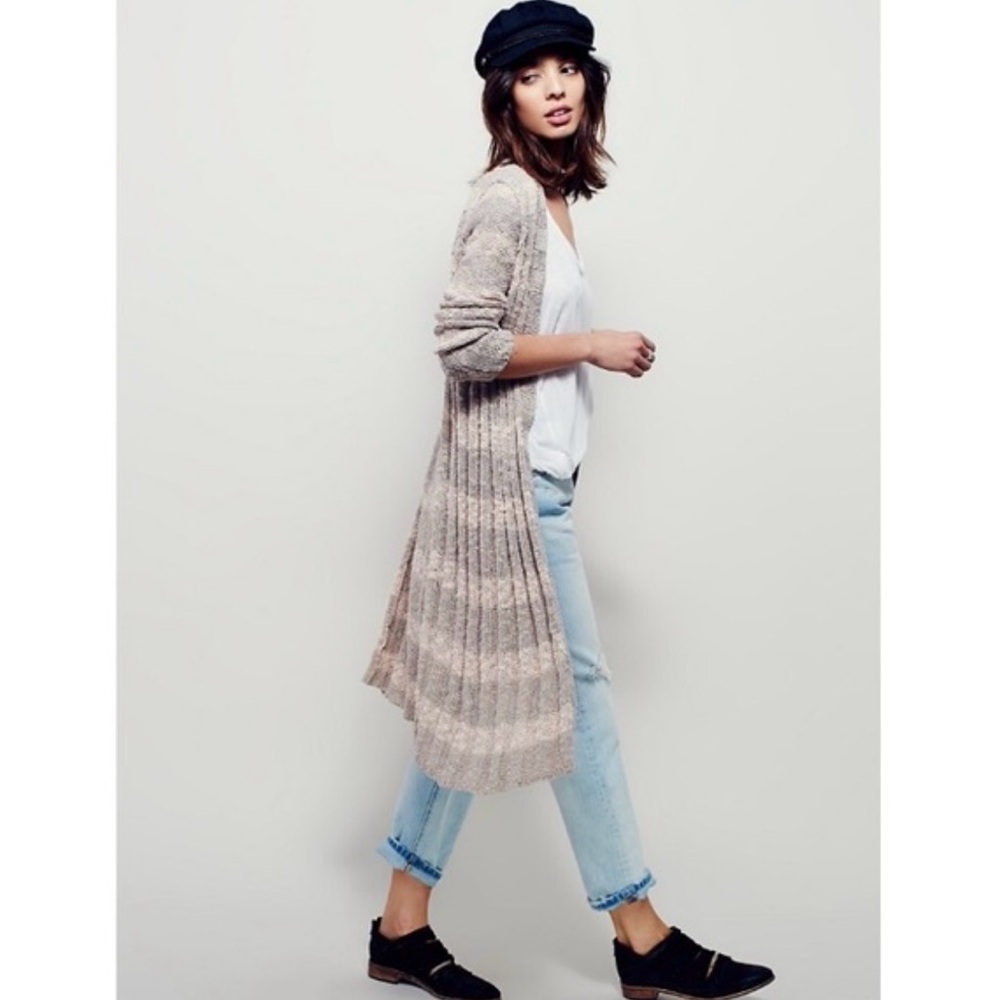 FREE PEOPLE free Spirit Cable Knit Women's Beige Long Cardigan Sweater